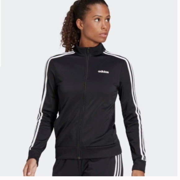 ADIDAS | Essential BLACK Tricot 3 Stripe Track Jacket Women's Large Like New - Picture 1 of 9